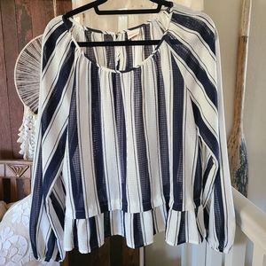 Merona Peplum Stripe Sheer Blouse XL